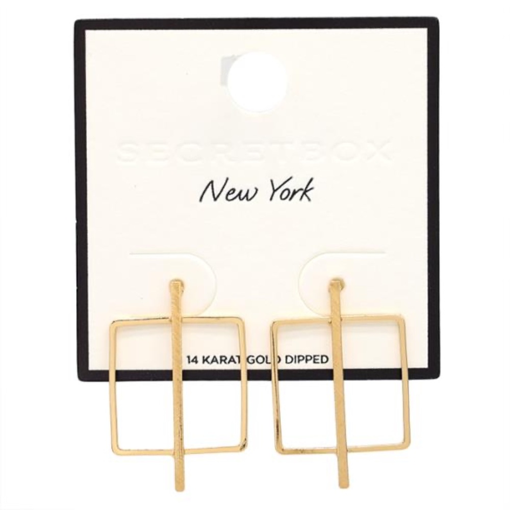 SECRET BOX NEW YORK 14K GOLD DIPPED SQUARE METAL BAR EARRING (L)